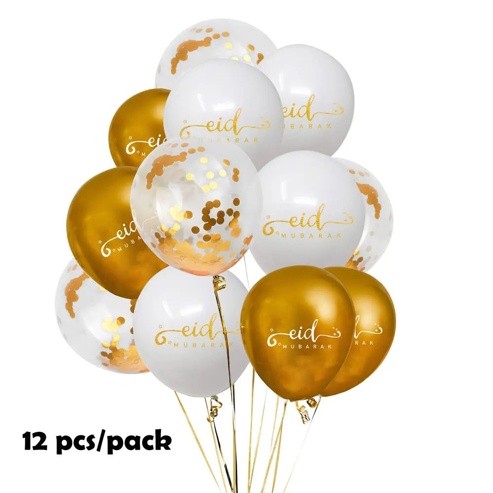 Eid Mubarak Balloons (White/Gold)