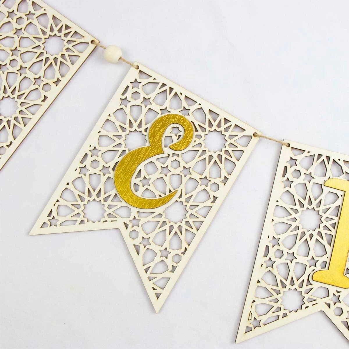 Eid Mubarak Wooden Bunting – Gold Letter Flags