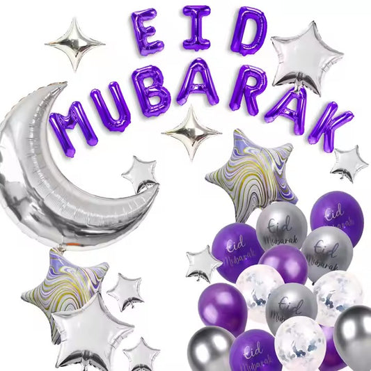 Purple & Silver Eid Mubarak Balloon Kit
