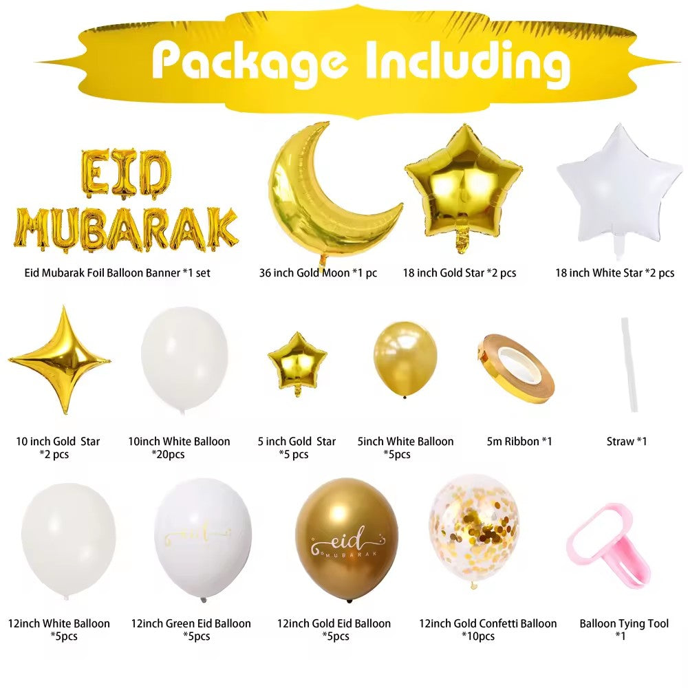 White & Gold Eid Mubarak Balloon Kit
