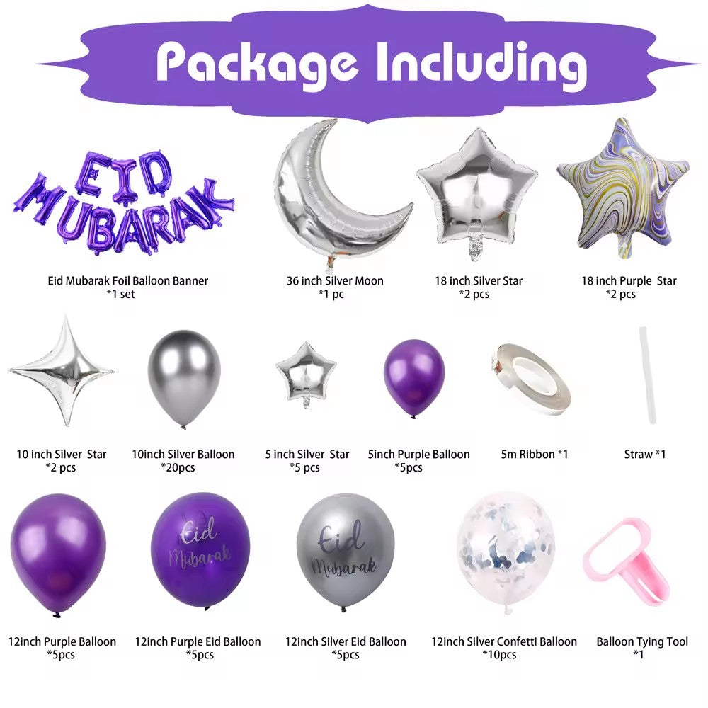 Purple & Silver Eid Mubarak Balloon Kit