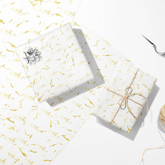 Eid Mubarak Gift Wrapping Paper (White Marble)