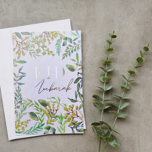 Eid Greeting Card (Green Leaves) - 5 Pack