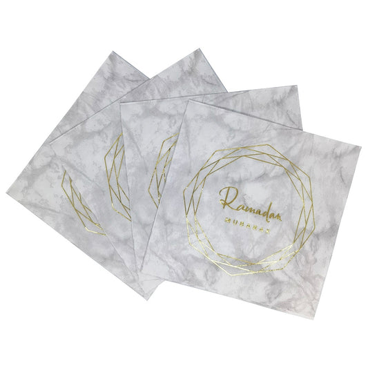Ramadan Mubarak Paper Napkins (White & Gold) - 20 Pack