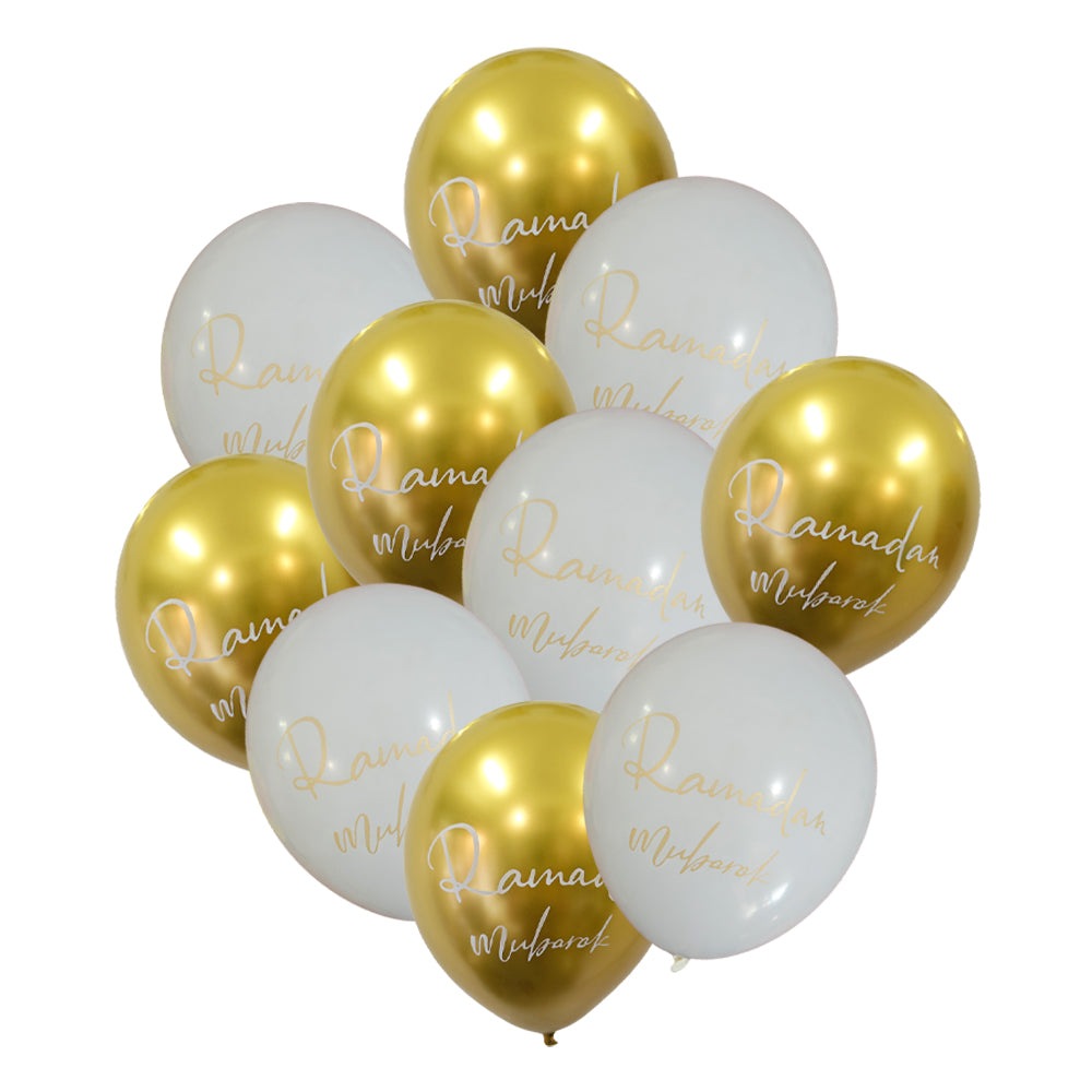 Ramadan Mubarak White and Gold Balloons