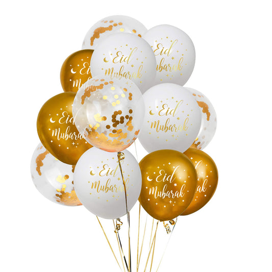 Eid Mubarak Balloons (White/Gold)
