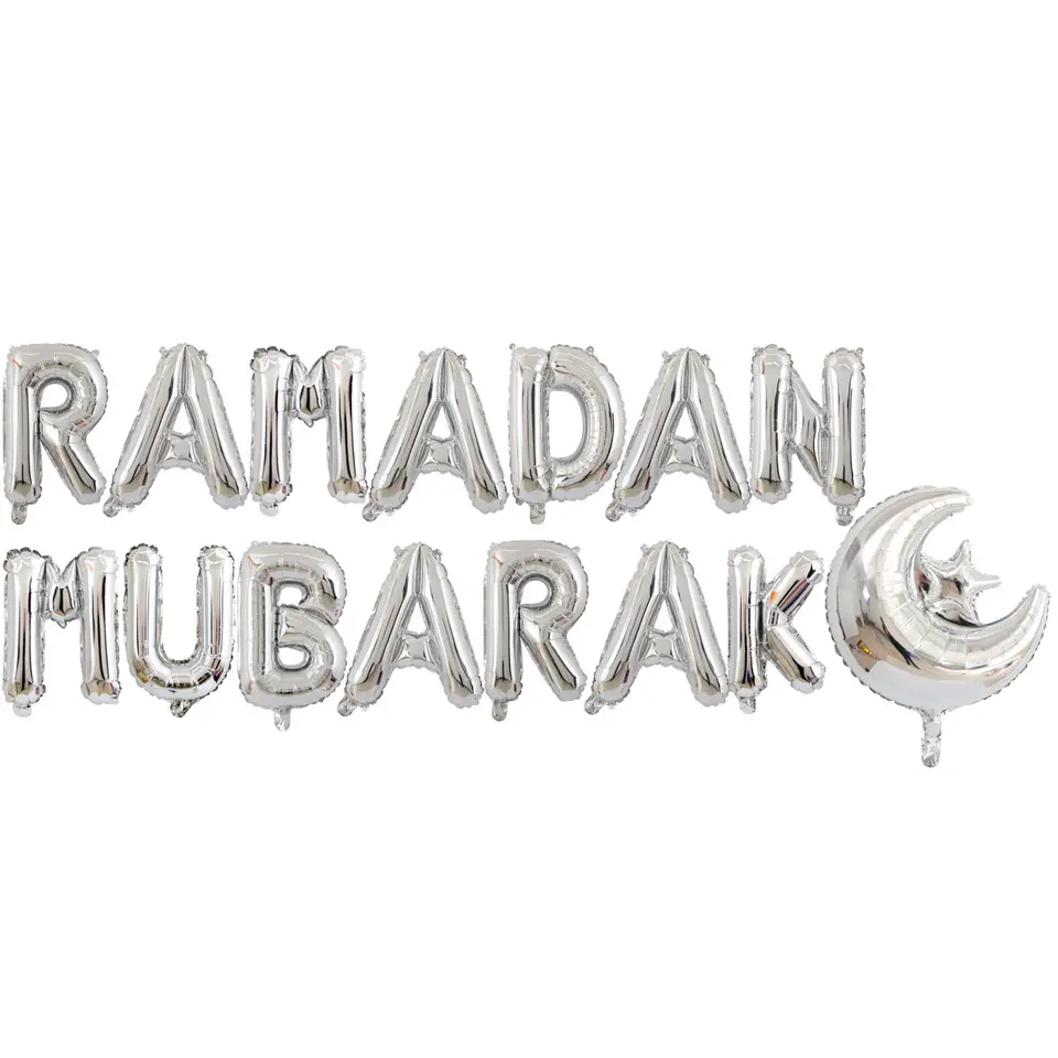 Silver Ramadan Mubarak Balloons
